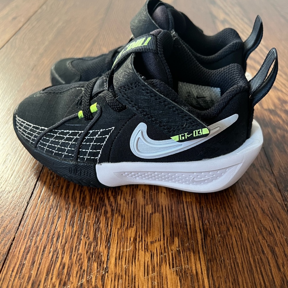 Nike Kids Black Sneakers with White Swoosh and Neon Green Detail